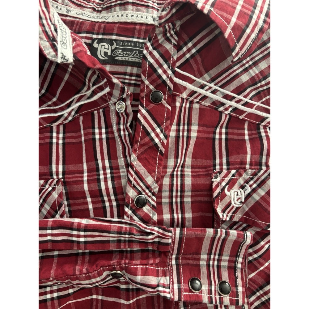 Cowboy Hardware Mens XL Pearl Snap Shirt Long‎ Sleeve Western Pockets Red Plaid